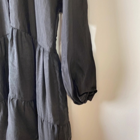 Zara Black satin tiered long sleeve dress - Size Small - Picture 4 of 7